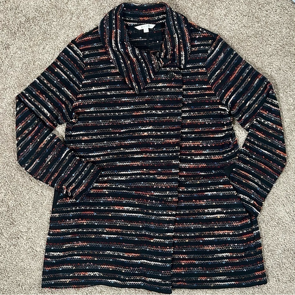 Erin London multicolored stripe zip up asymmetrical jacket with pockets Large - Picture 2 of 14